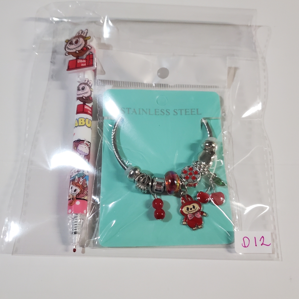 Stainless Steel Labubu Charm Bracelet & Pen Set - Picture 5 of 5